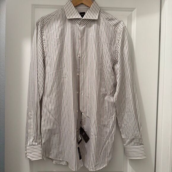 Boss Hugo Boss Tailored Striped Button Front Shirt Size 16.5 - Picture 1 of 9